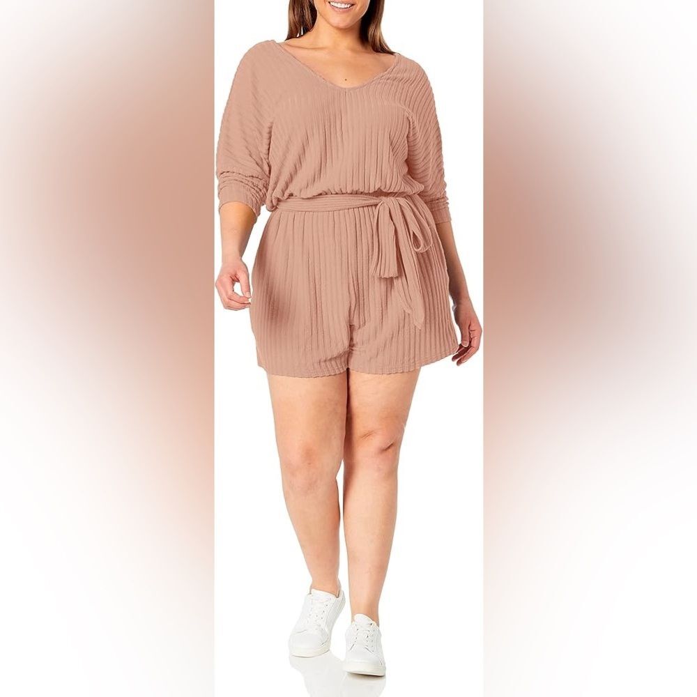 City Chic Ella Romper Size XL 22 NWT Beige Ribbed Soft Knit Viscose Relaxed Fit